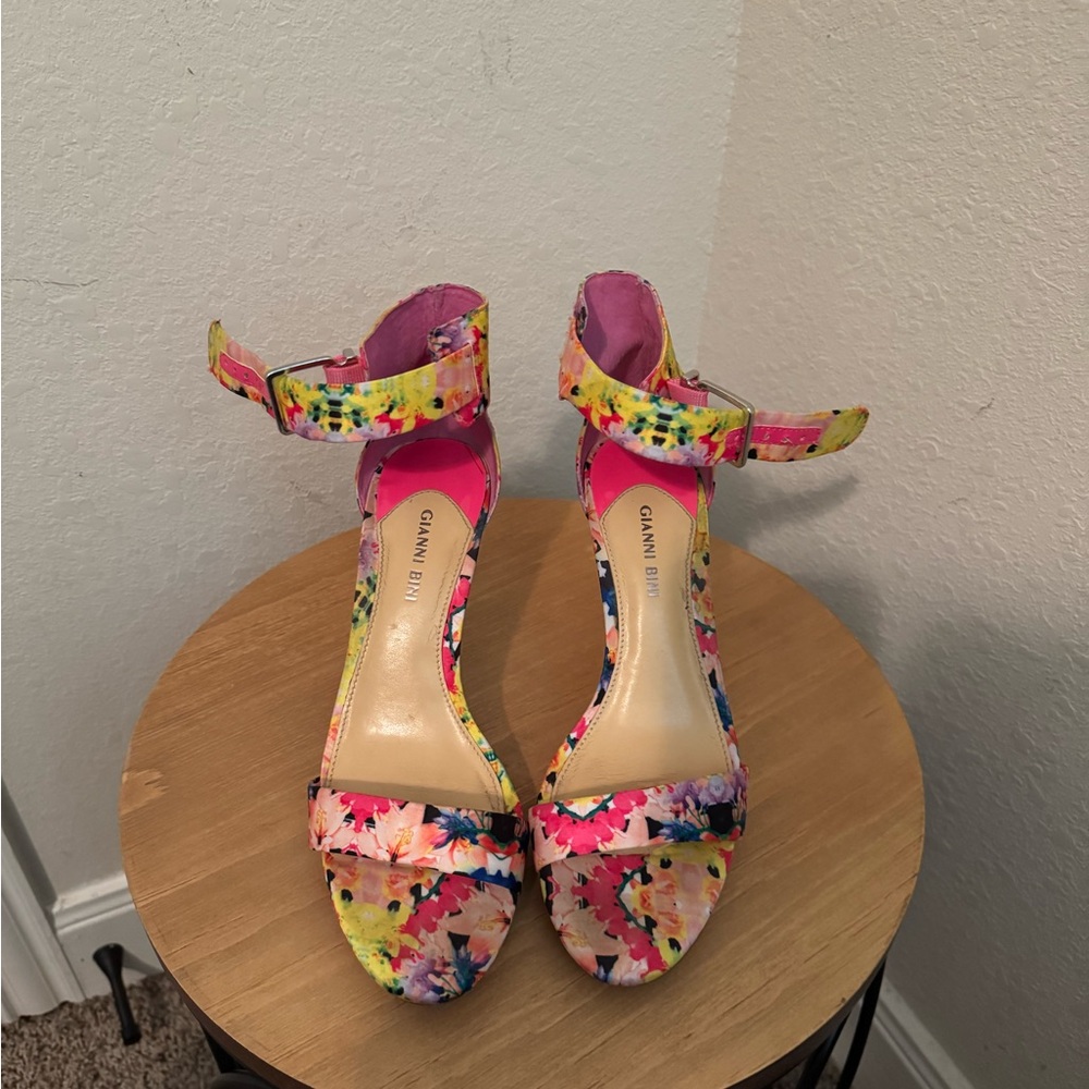 Gianni Bini Pink and Yellow Heels with Chunky Heel